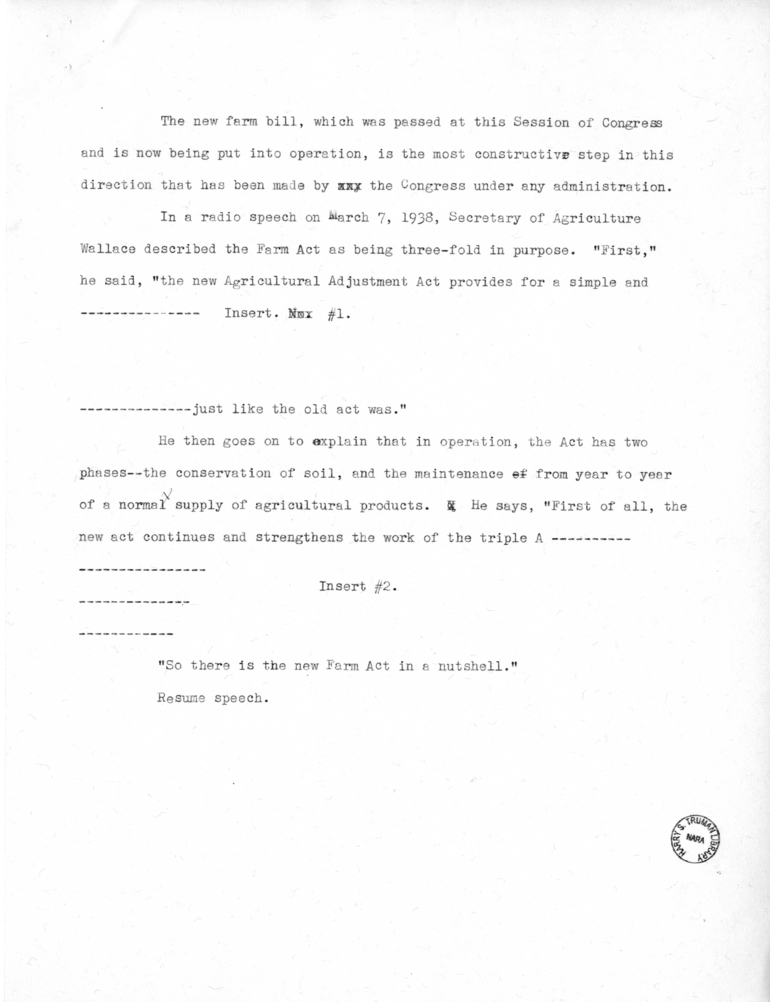 Draft Speech of Senator Harry S. Truman to the Franklin D. Roosevelt Women's Club of Springfield, Missouri