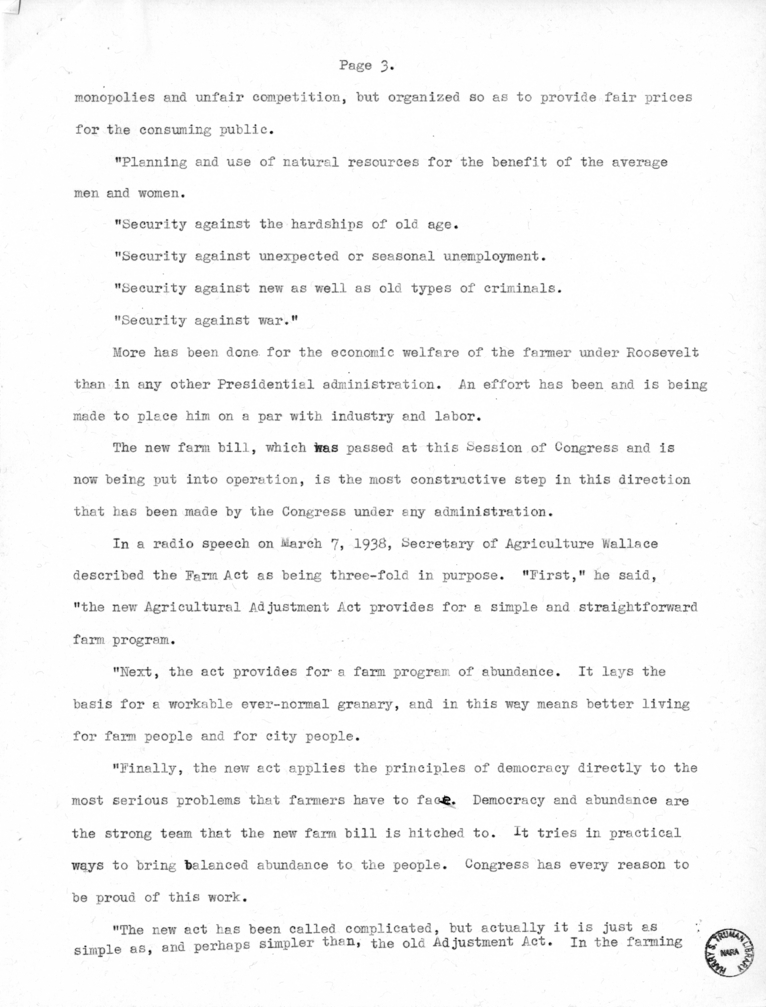 Speech Delivered by Senator Harry S. Truman to the Meeting of Young Democrats at Bolivar, Missouri