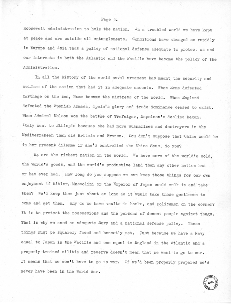 Speech Delivered by Senator Harry S. Truman to the Meeting of Young Democrats at Bolivar, Missouri