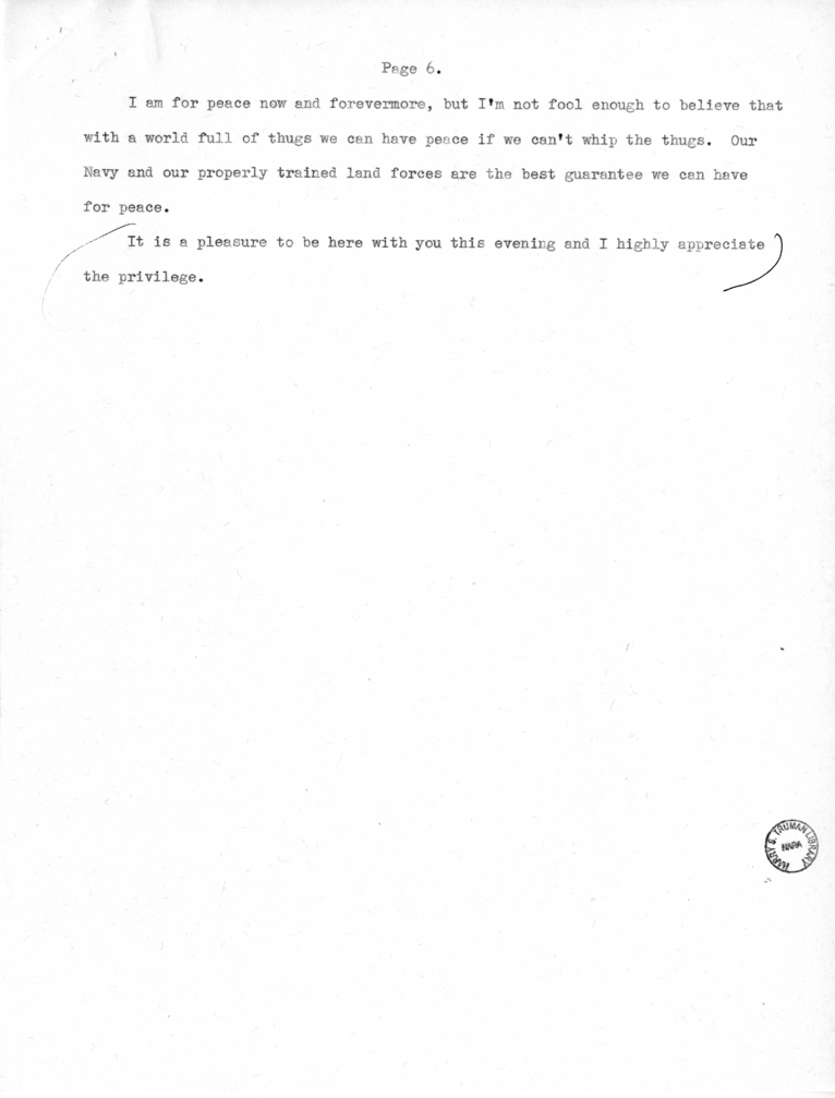 Speech Delivered by Senator Harry S. Truman to the Meeting of Young Democrats at Bolivar, Missouri
