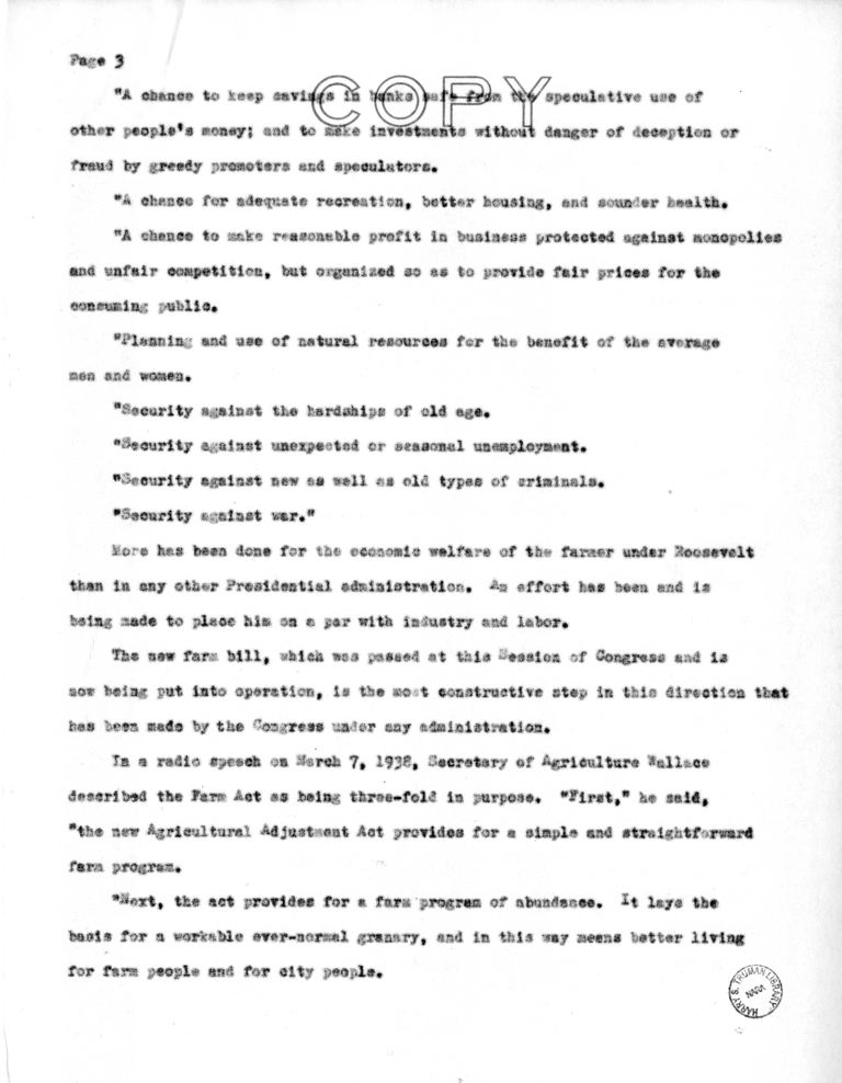 Speech of Senator Harry S. Truman to the Meeting of Young Democrats at Bolivar, Missouri