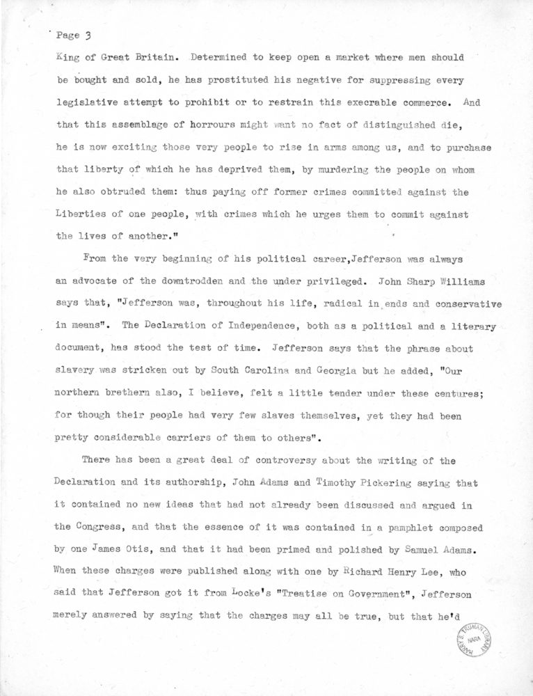 Speech Delivered by Senator Harry S. Truman to the Members of the Jefferson Club of Clinton, Missouri