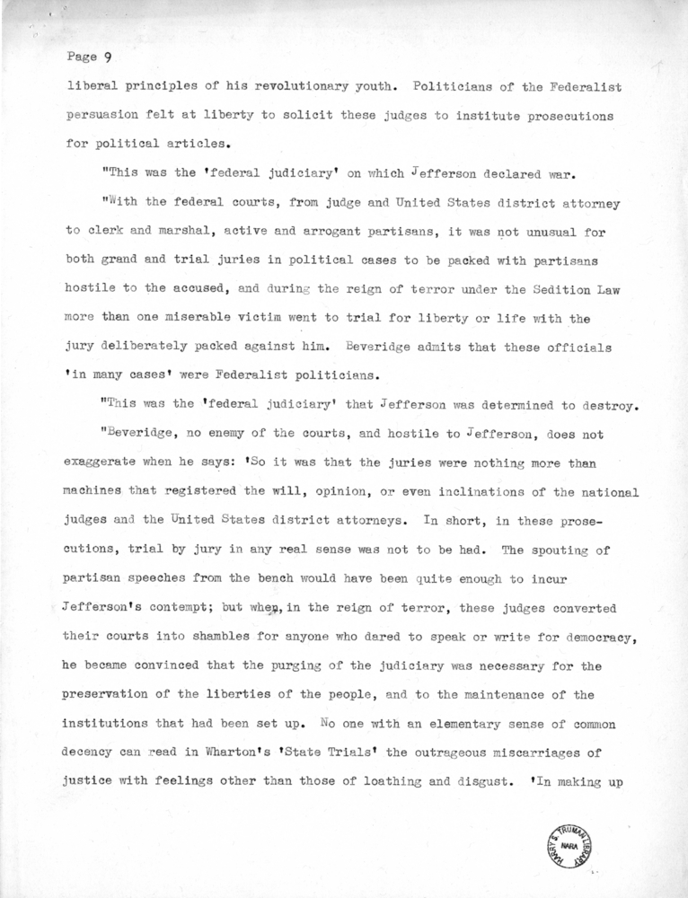 Speech Delivered by Senator Harry S. Truman to the Members of the Jefferson Club of Clinton, Missouri