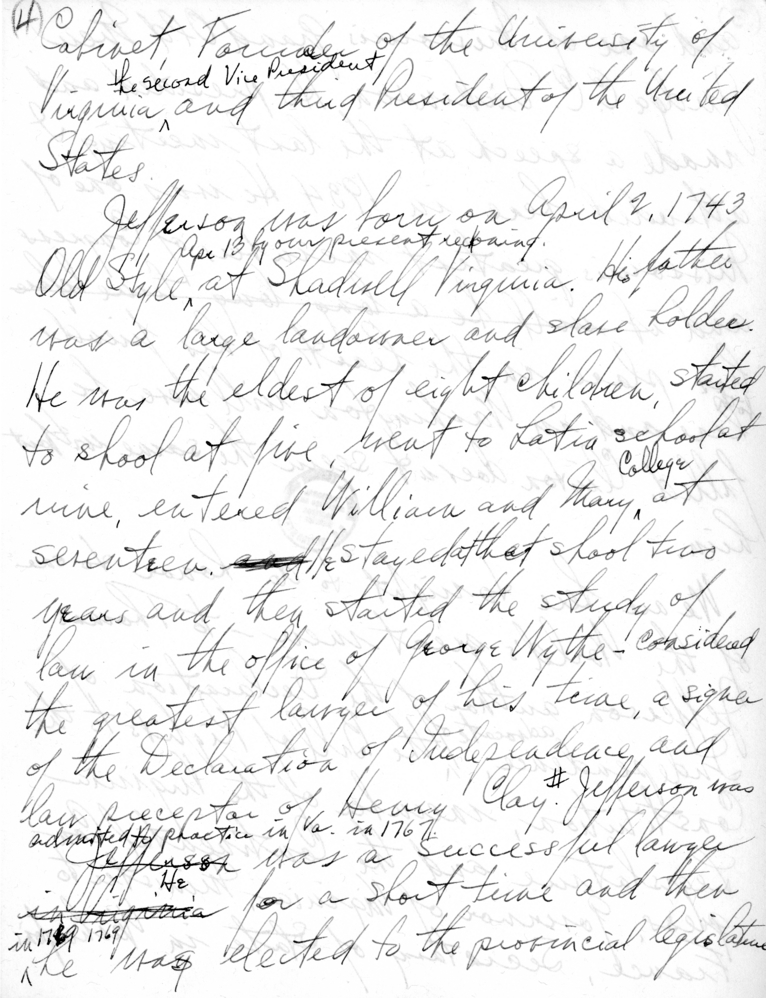 Handwritten Draft of Speech of Senator Harry S. Truman to the Jefferson Club, Clinton, Missouri