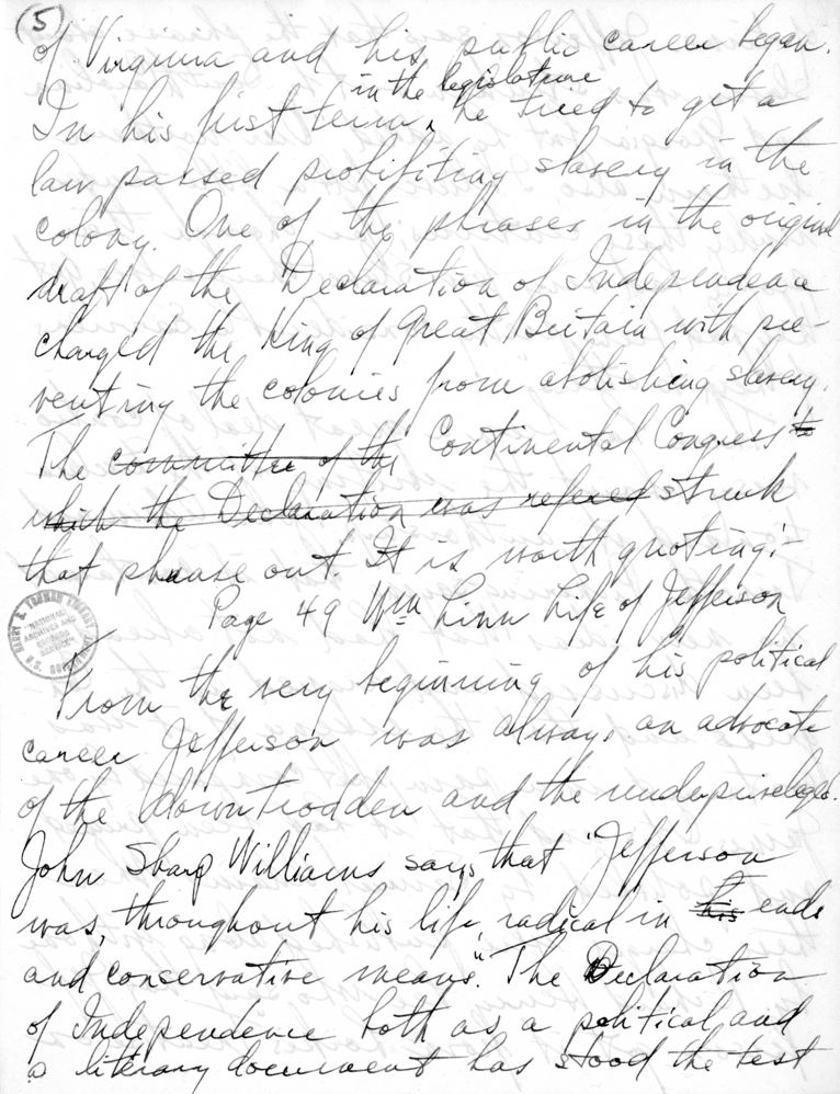 Handwritten Draft of Speech of Senator Harry S. Truman to the Jefferson Club, Clinton, Missouri