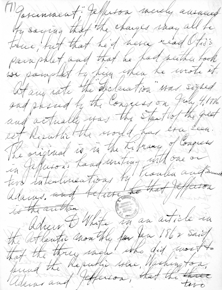 Handwritten Draft of Speech of Senator Harry S. Truman to the Jefferson Club, Clinton, Missouri