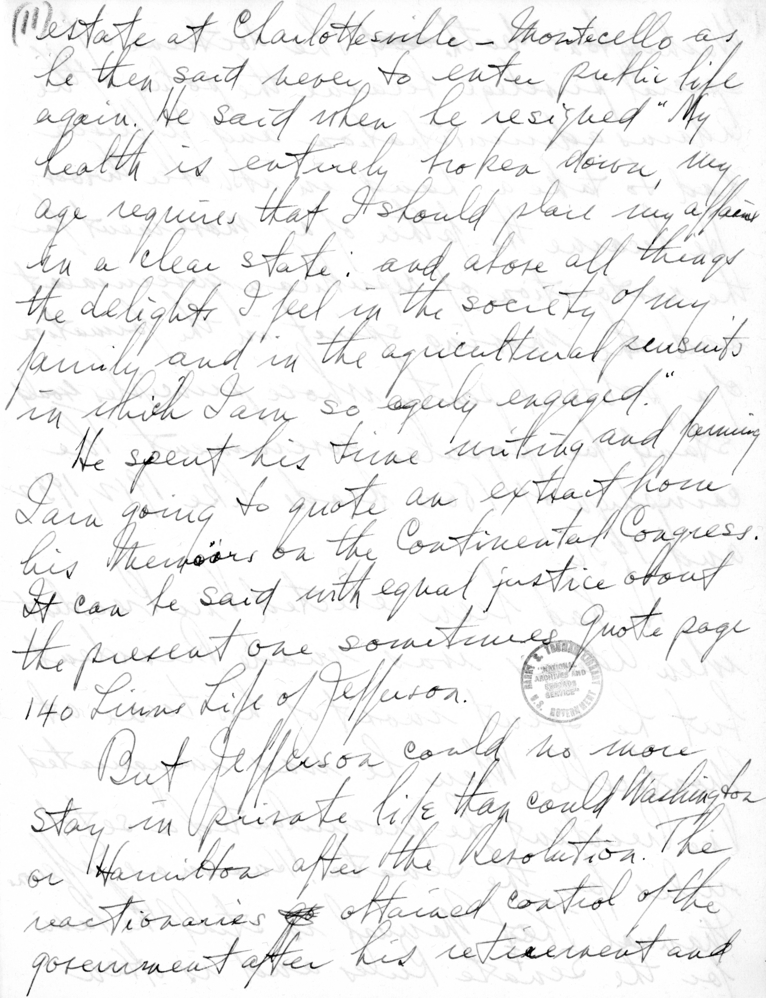 Handwritten Draft of Speech of Senator Harry S. Truman to the Jefferson Club, Clinton, Missouri
