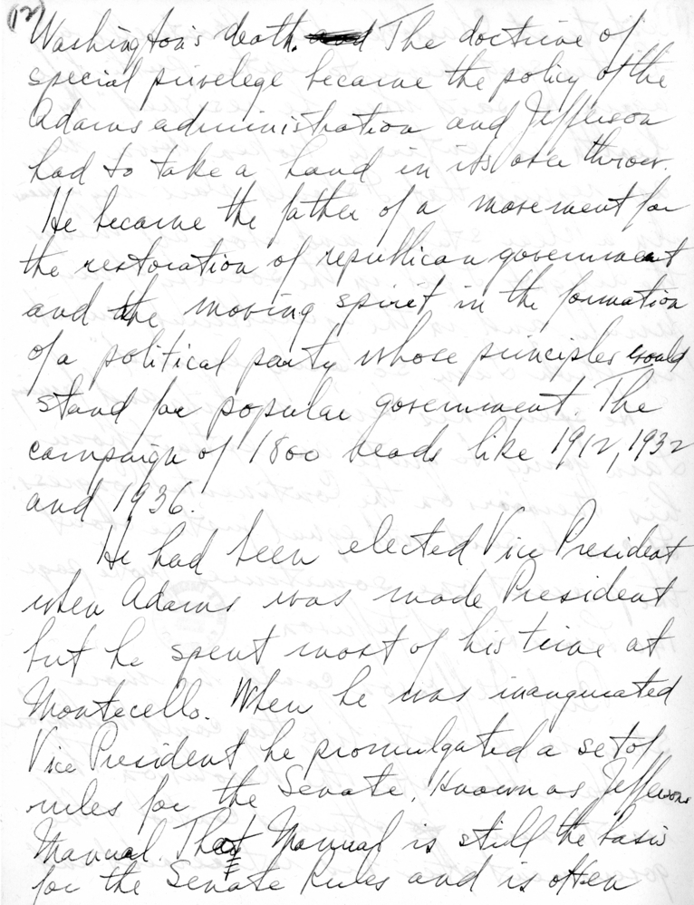 Handwritten Draft of Speech of Senator Harry S. Truman to the Jefferson Club, Clinton, Missouri
