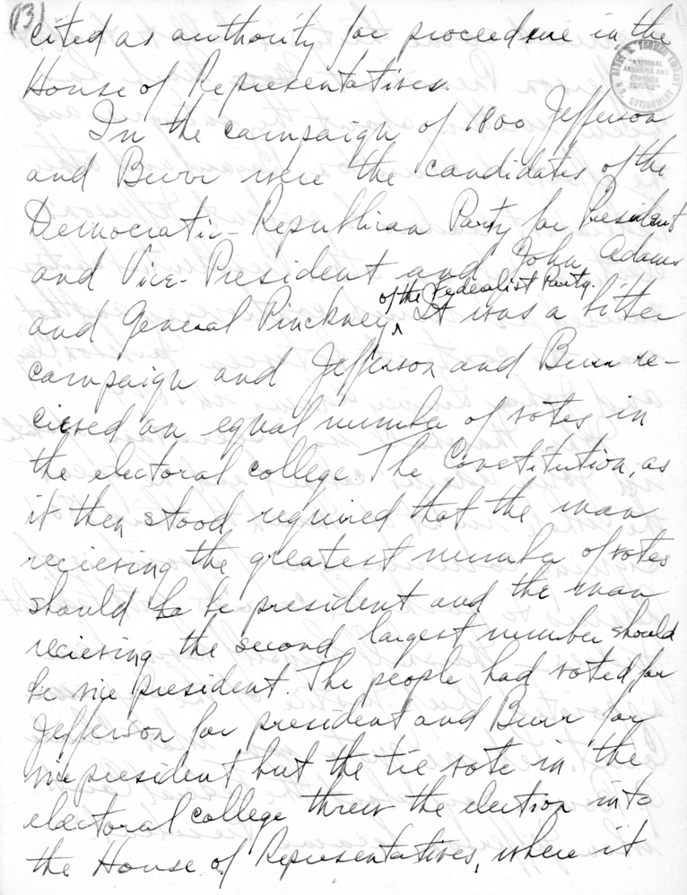 Handwritten Draft of Speech of Senator Harry S. Truman to the Jefferson Club, Clinton, Missouri
