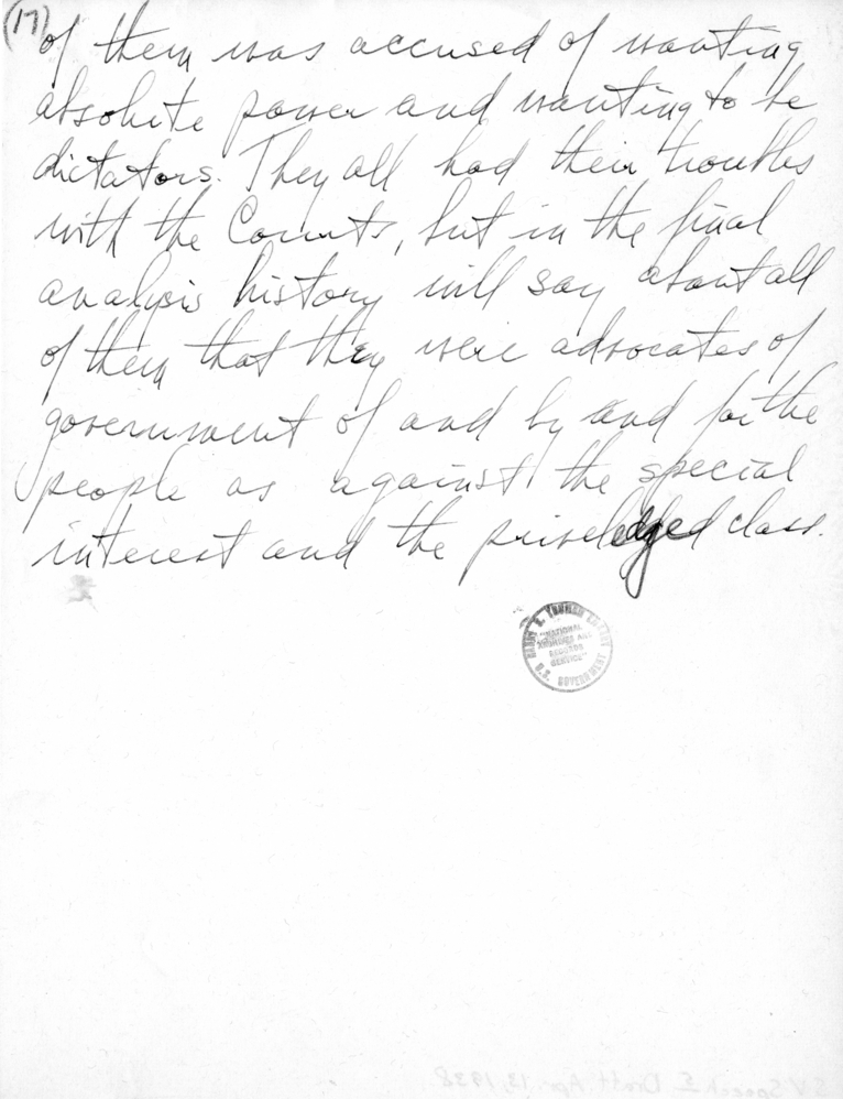 Handwritten Draft of Speech of Senator Harry S. Truman to the Jefferson Club, Clinton, Missouri