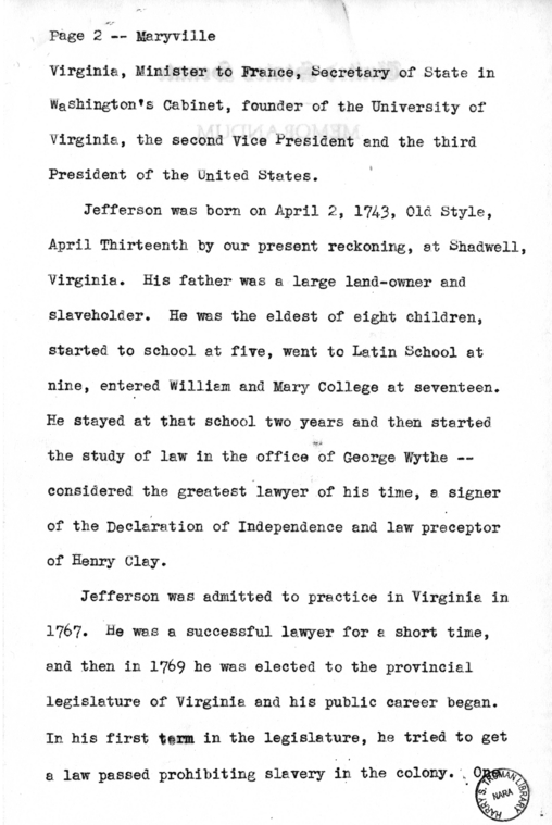Draft Speech of Senator Harry S. Truman Delivered at Maryville, Missouri