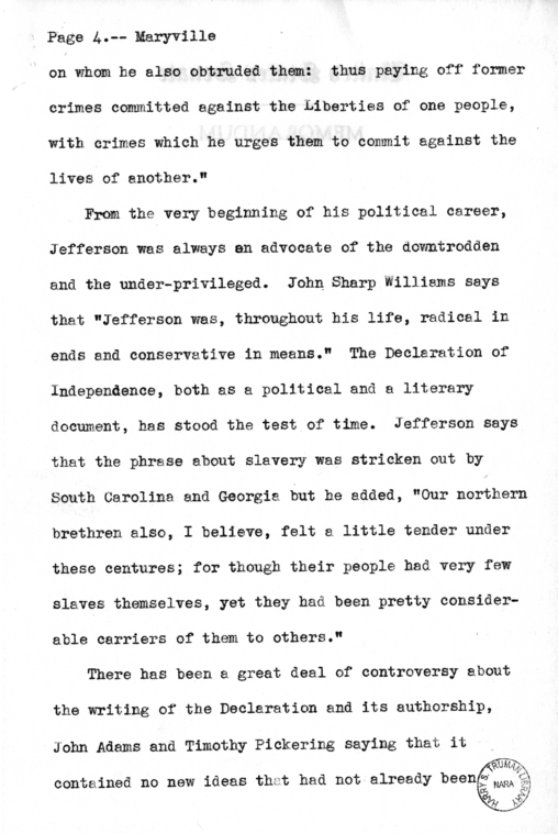 Draft Speech of Senator Harry S. Truman Delivered at Maryville, Missouri