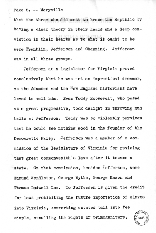 Draft Speech of Senator Harry S. Truman Delivered at Maryville, Missouri