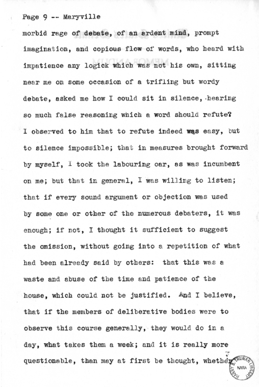 Draft Speech of Senator Harry S. Truman Delivered at Maryville, Missouri