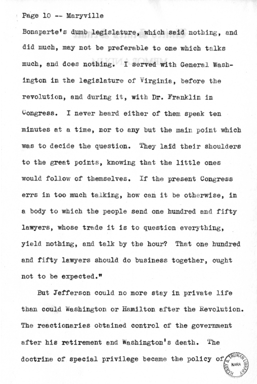 Draft Speech of Senator Harry S. Truman Delivered at Maryville, Missouri