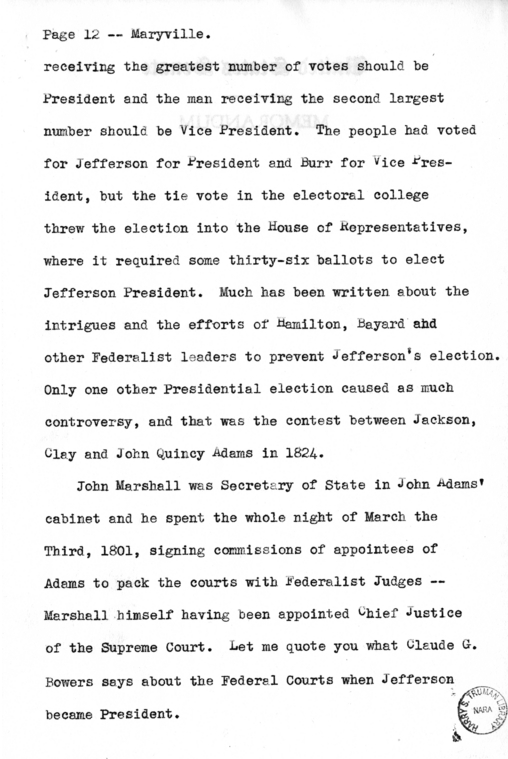 Draft Speech of Senator Harry S. Truman Delivered at Maryville, Missouri