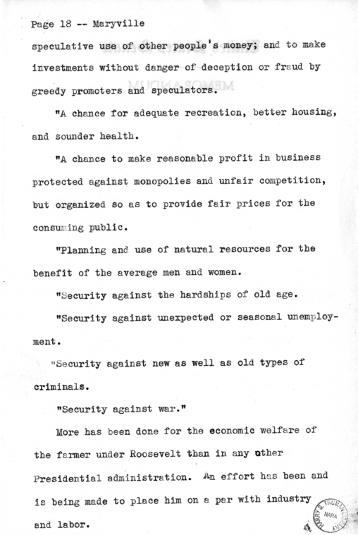 Draft Speech of Senator Harry S. Truman Delivered at Maryville, Missouri