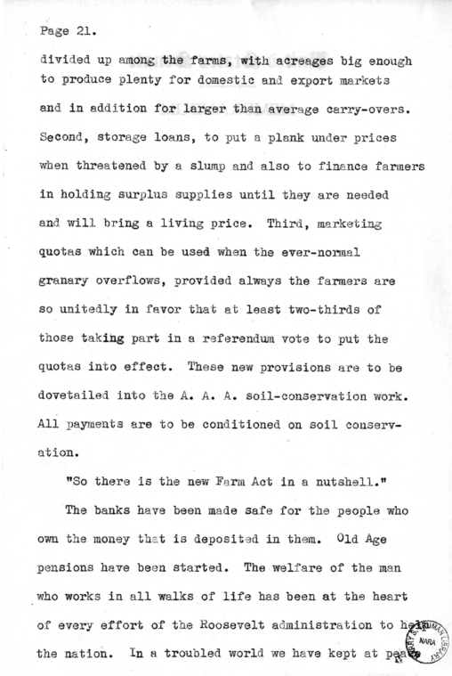 Draft Speech of Senator Harry S. Truman Delivered at Maryville, Missouri