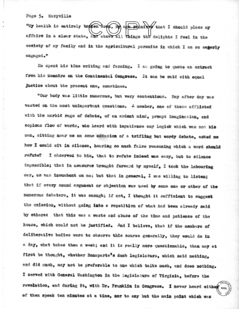 Speech Delivered by Senator Harry S. Truman at Maryville, Missouri