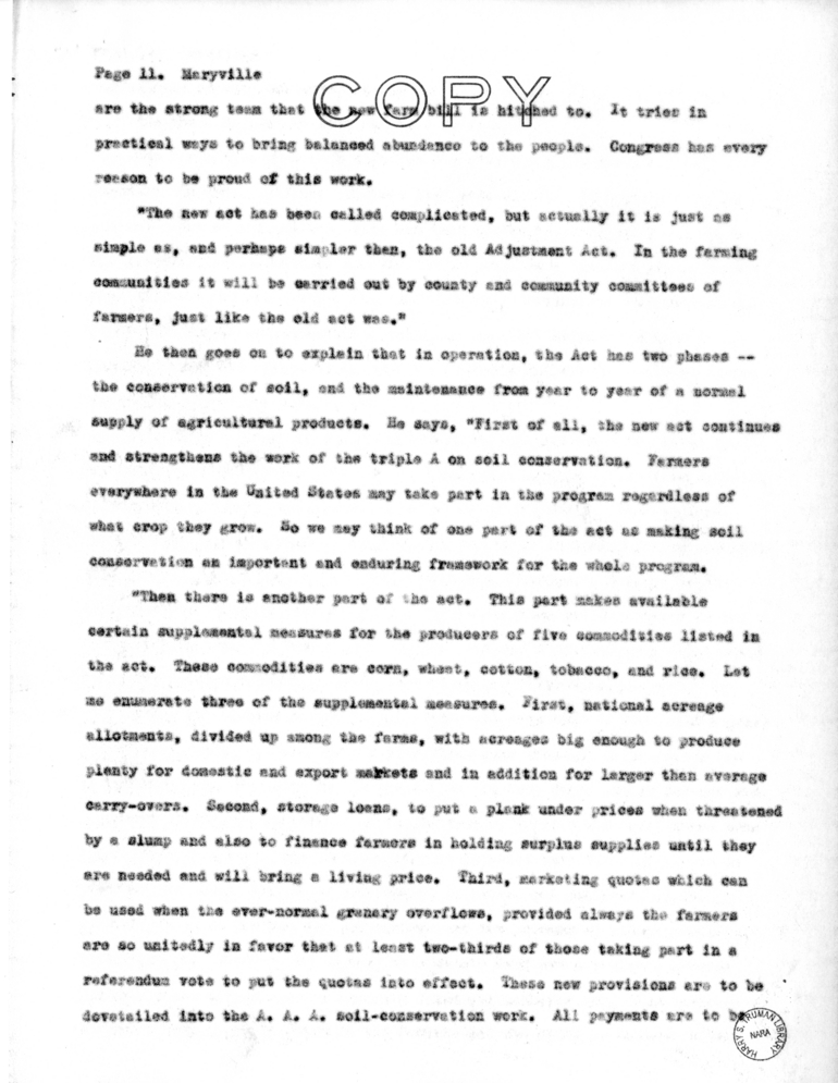 Speech Delivered by Senator Harry S. Truman at Maryville, Missouri