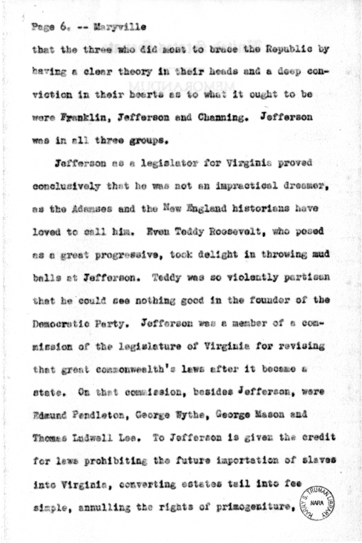 Speech of Senator Harry S. Truman at Maryville, Missouri