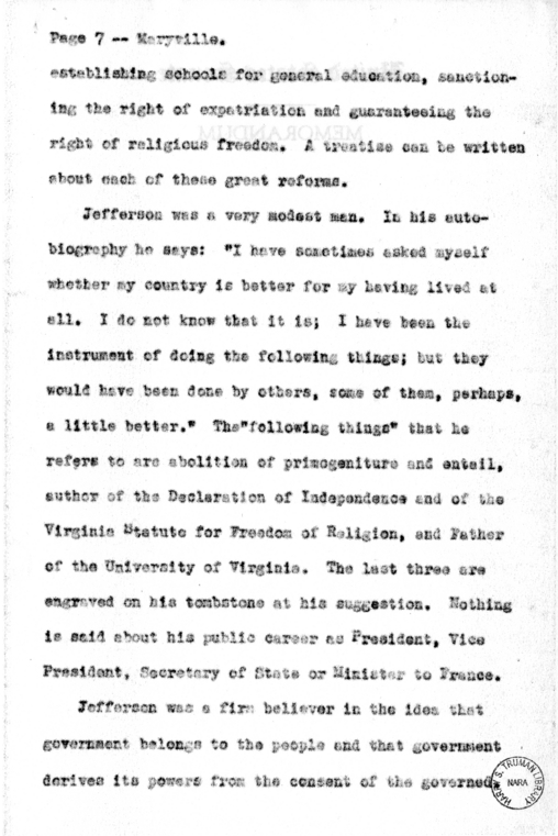 Speech of Senator Harry S. Truman at Maryville, Missouri