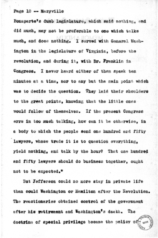 Speech of Senator Harry S. Truman at Maryville, Missouri