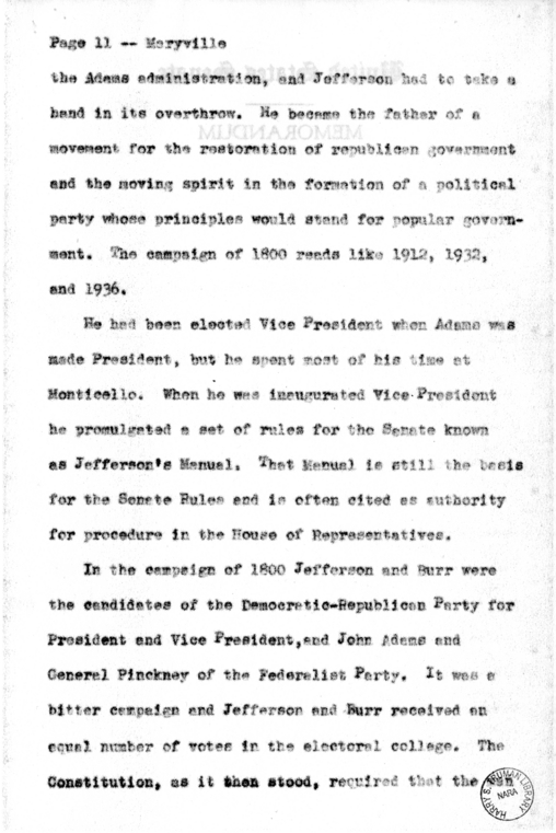 Speech of Senator Harry S. Truman at Maryville, Missouri