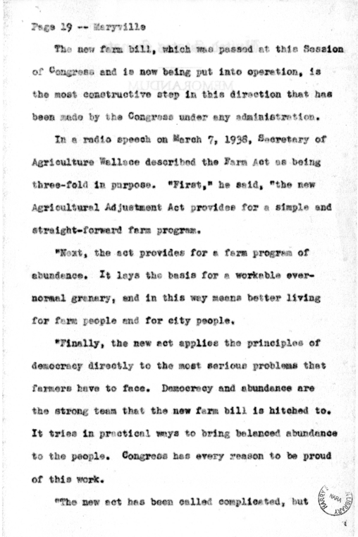 Speech of Senator Harry S. Truman at Maryville, Missouri