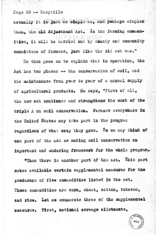 Speech of Senator Harry S. Truman at Maryville, Missouri