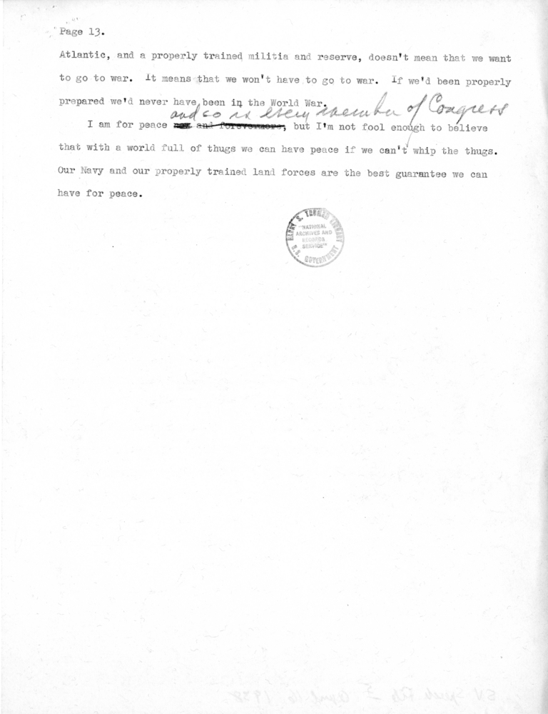 Speech Draft of Senator Harry S. Truman at Maryville, Missouri
