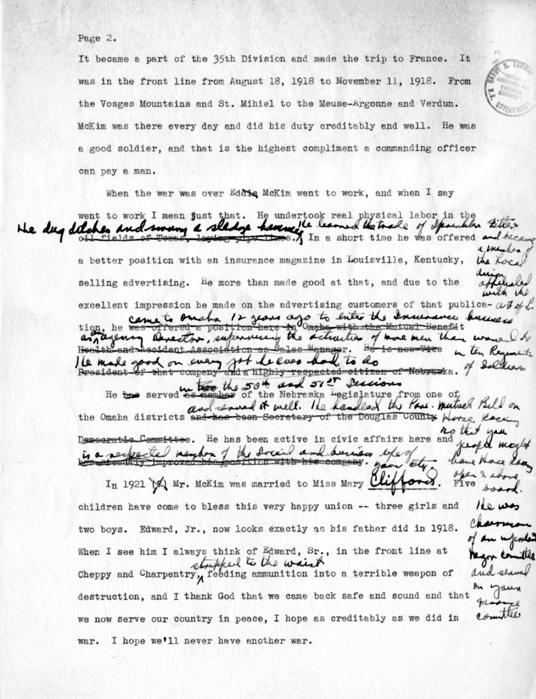 Draft Speech of Senator Harry S. Truman Delivered at Omaha, Nebraska