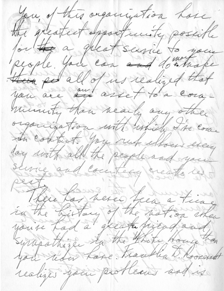 Handwritten Draft Speech of Senator Harry S. Truman to the National Postal Employees Association