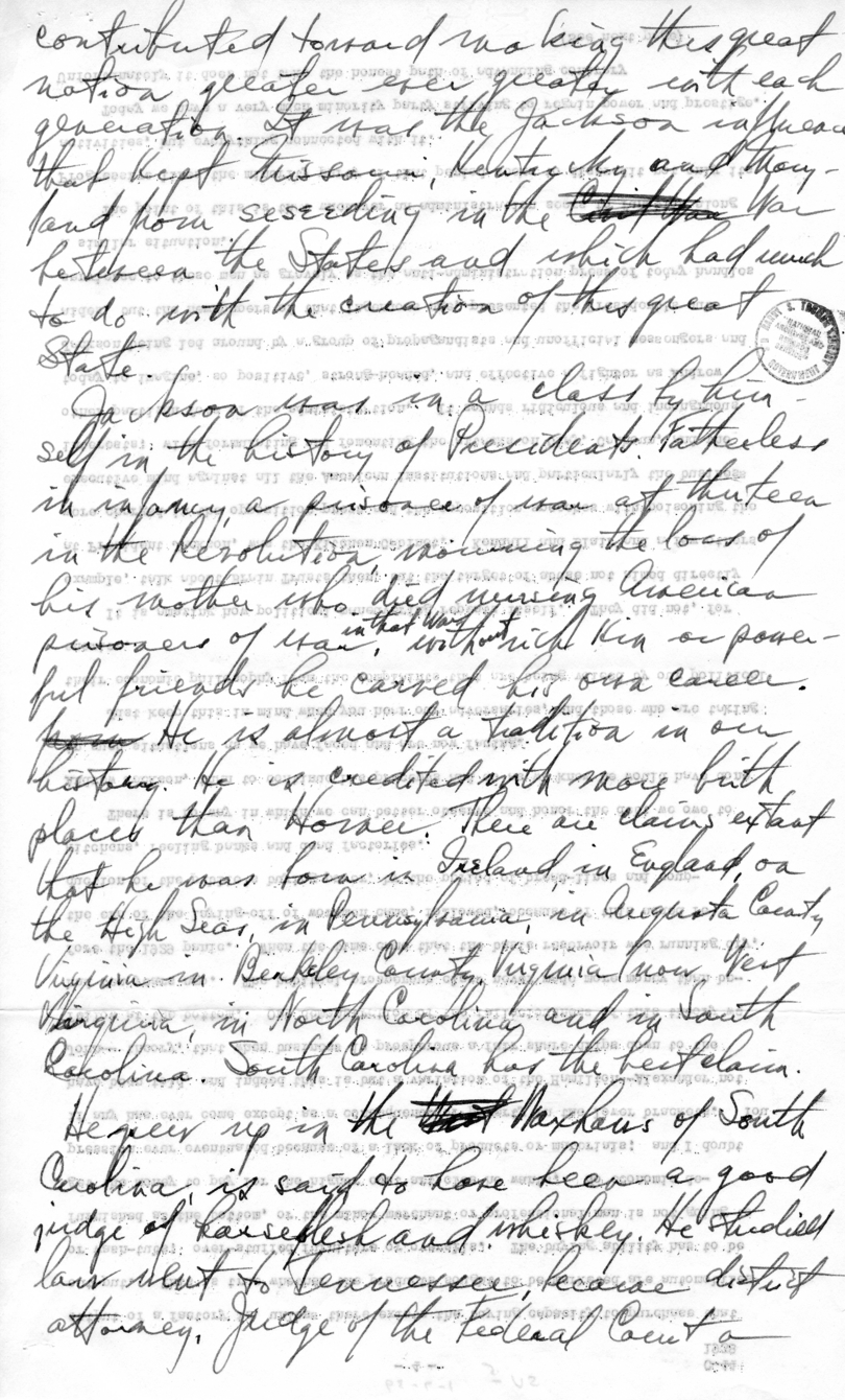 Draft Speech of Senator Harry S. Truman at Charleston, West Virginia