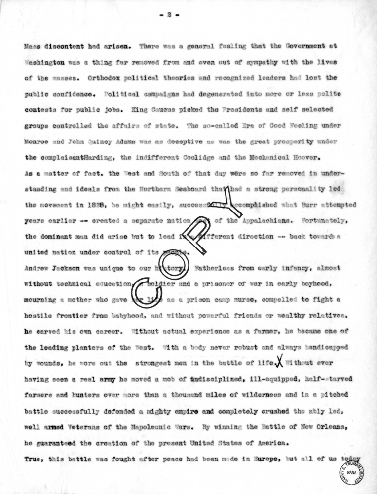 Draft Speech of Senator Harry S. Truman at Charleston, West Virginia