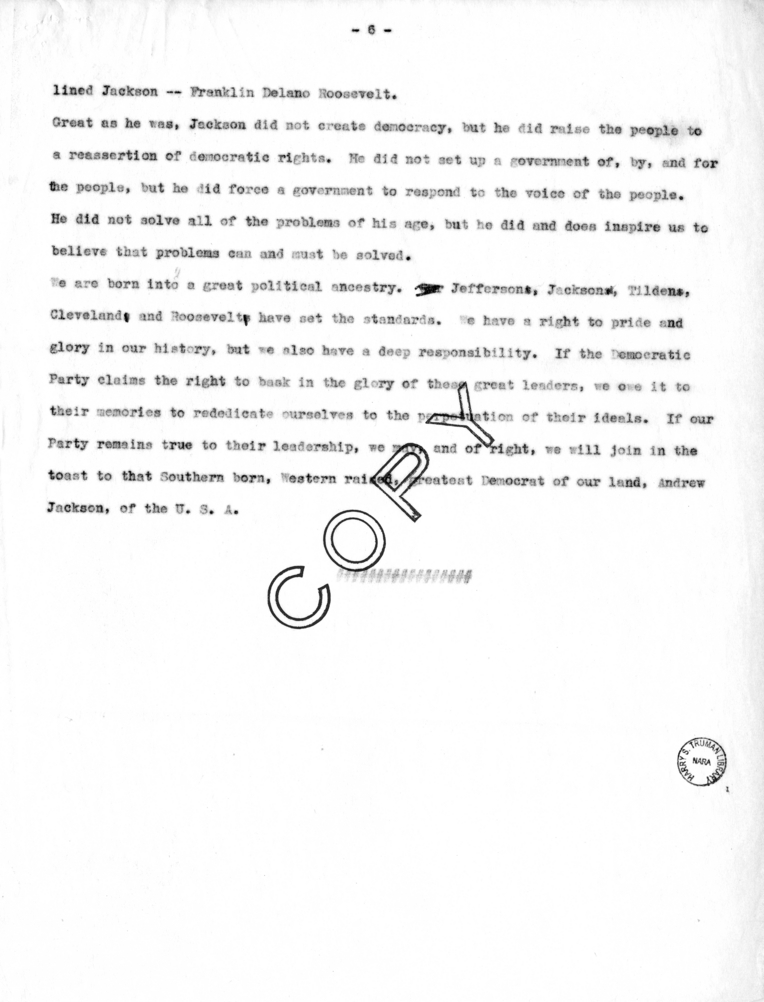 Draft Speech of Senator Harry S. Truman at Charleston, West Virginia