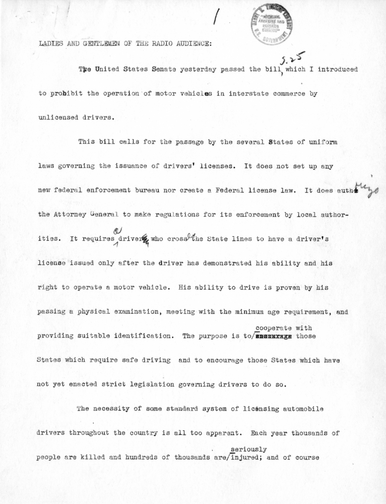 Draft of Radio Speech of Senator Harry S. Truman