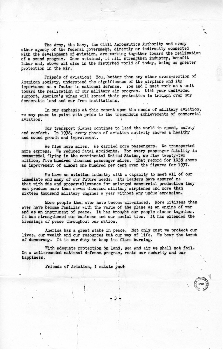 Address by Assistant Secretary of War Louis Johnson Before the Annual Convention, National Aeronautic Association of the United States of America, at St. Louis, Missouri
