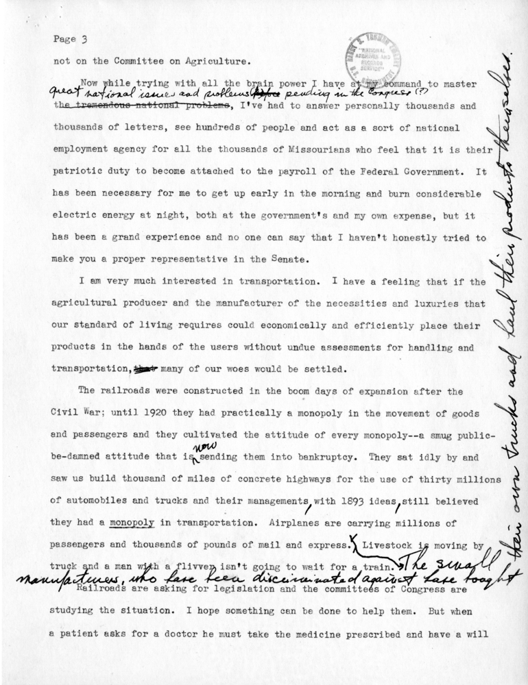 Draft Speech of Senator Harry S. Truman delivered at Jefferson City, Missouri