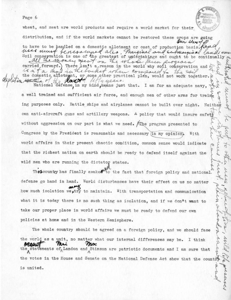 Draft Speech of Senator Harry S. Truman delivered at Jefferson City, Missouri