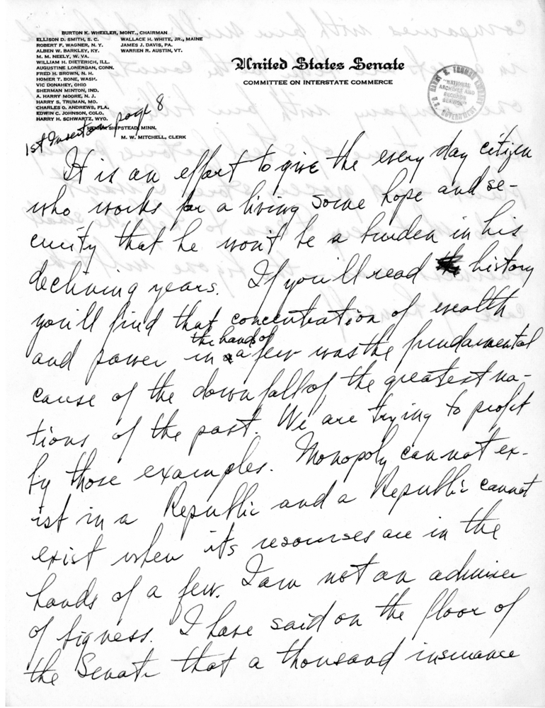 Draft Speech of Senator Harry S. Truman delivered at Jefferson City, Missouri
