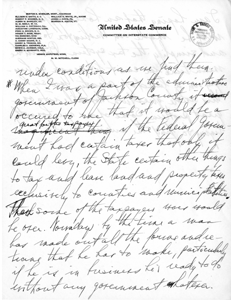 Draft Speech of Senator Harry S. Truman delivered at Jefferson City, Missouri