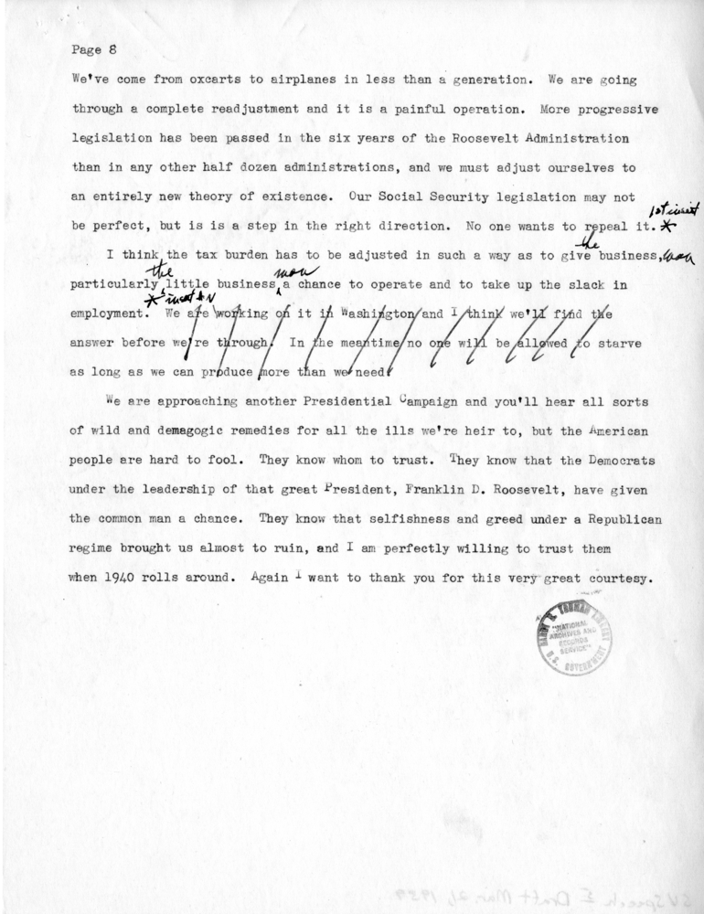 Draft Speech of Senator Harry S. Truman delivered at Jefferson City, Missouri