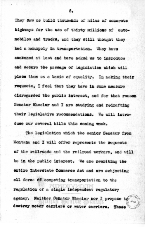 Speech of Senator Harry S. Truman, National Forum of the Air