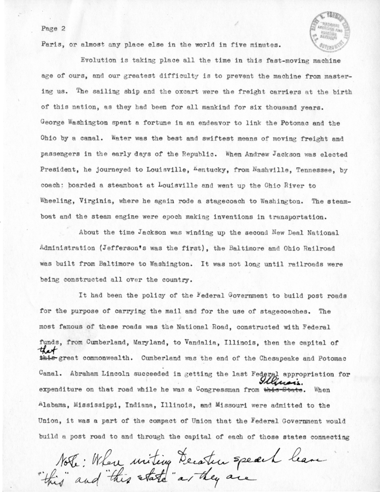 Draft of Speech by Senator Harry S. Truman at Decatur, Illinois