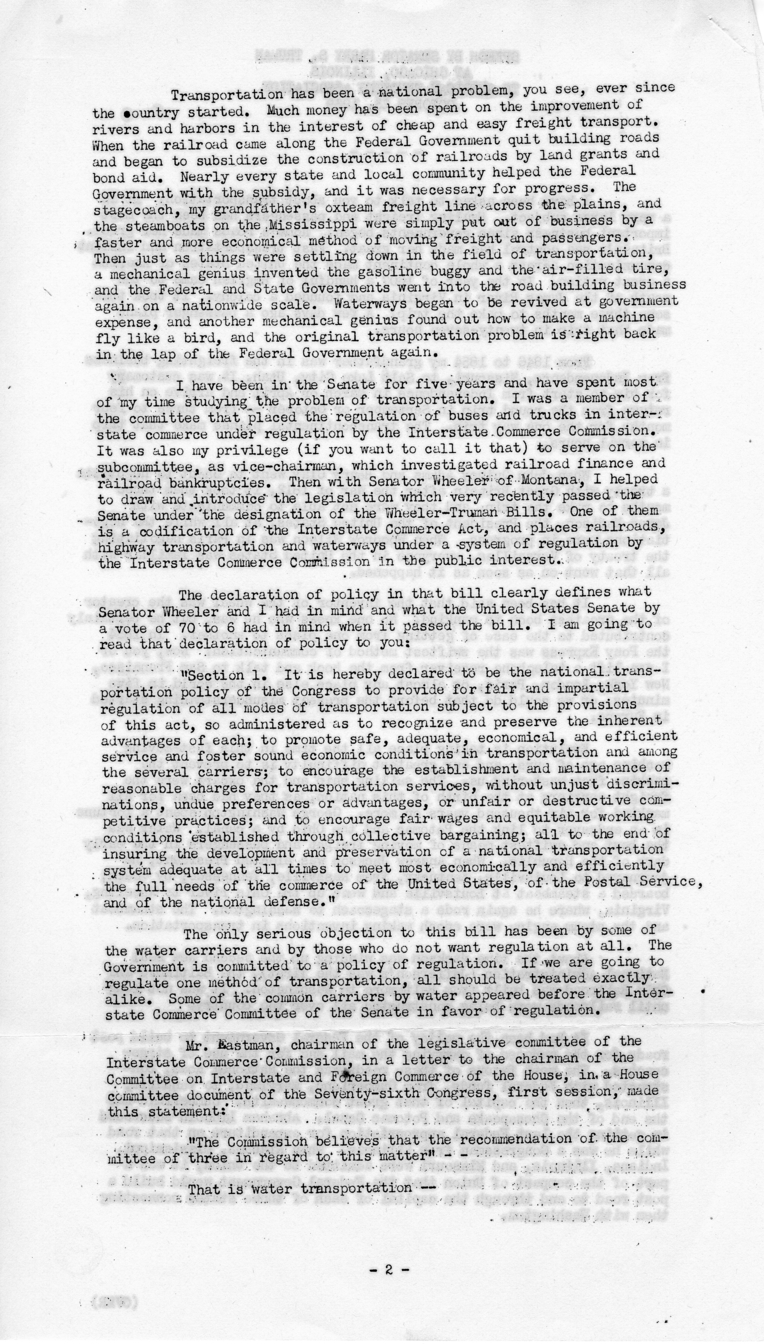Speech of Senator Harry S. Truman at Chicago, Illinois