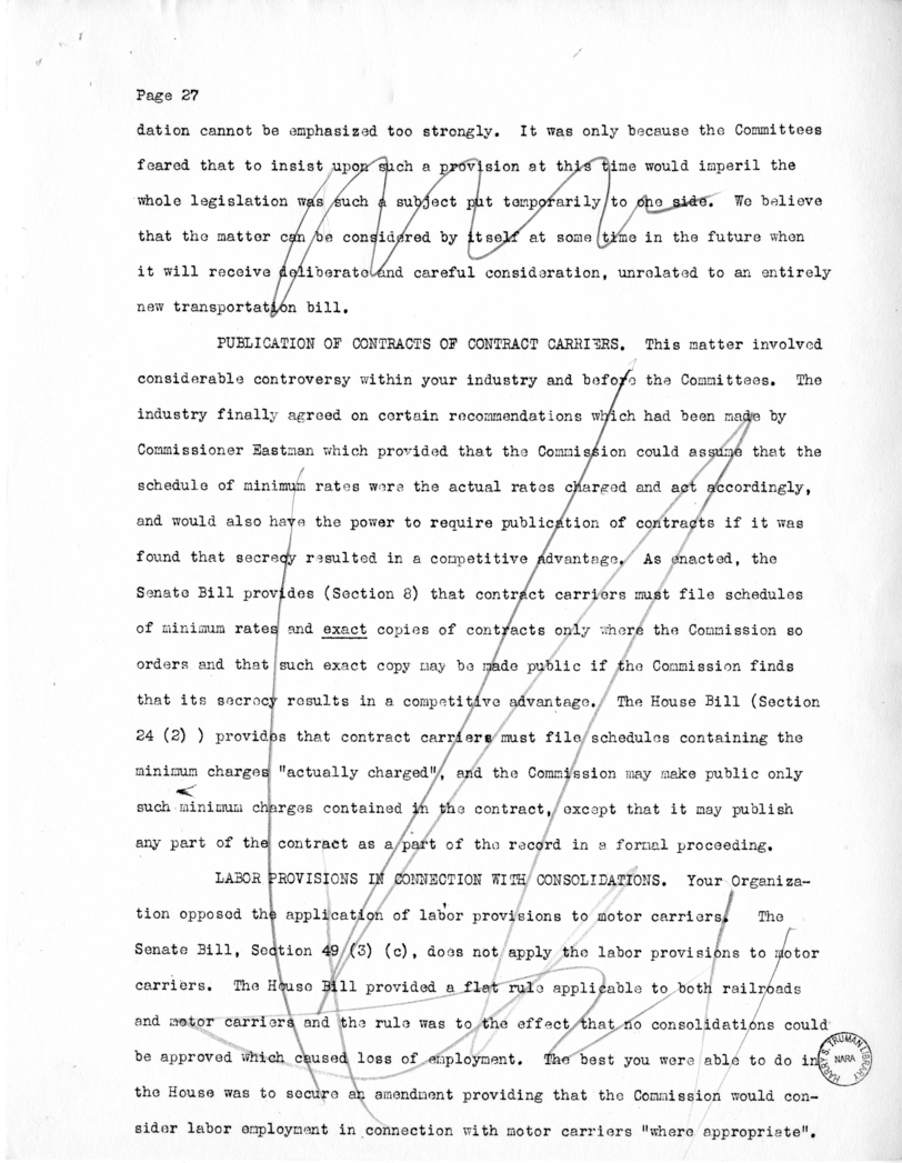 Draft of Speech of Senator Harry S. Truman Delivered at Chicago, Illinois to the American Trucking Association