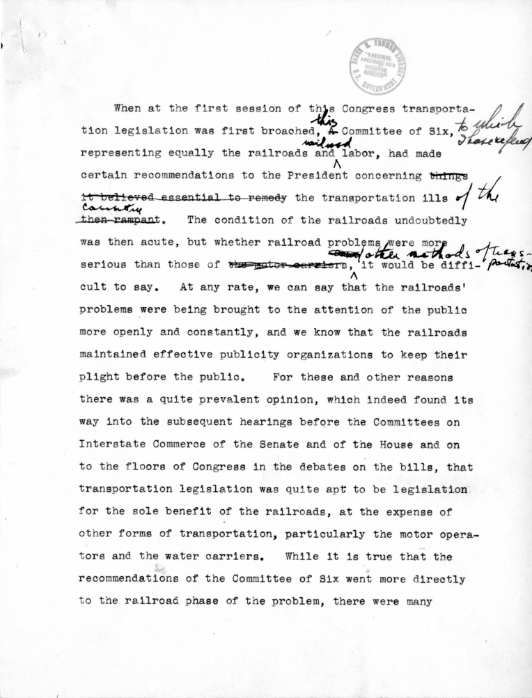 Draft Speech of Senator Harry S. Truman delivered at Chicago, Illinois to the American Trucking Association