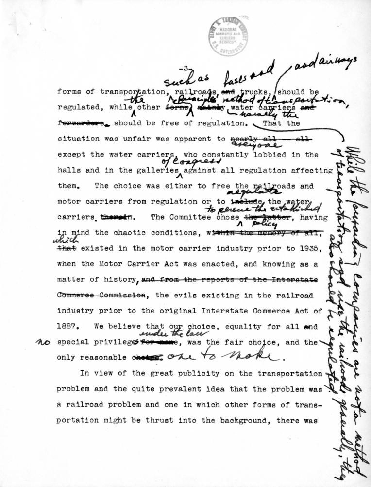 Draft Speech of Senator Harry S. Truman delivered at Chicago, Illinois to the American Trucking Association