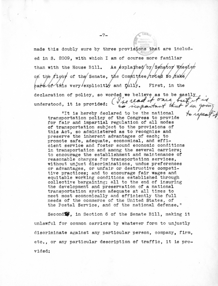 Draft Speech of Senator Harry S. Truman delivered at Chicago, Illinois to the American Trucking Association